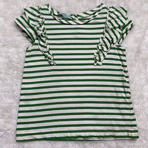 Nanos Little Girls Ruffled Striped Green WhiteShort Sleeve T Shirt Size 3 Years